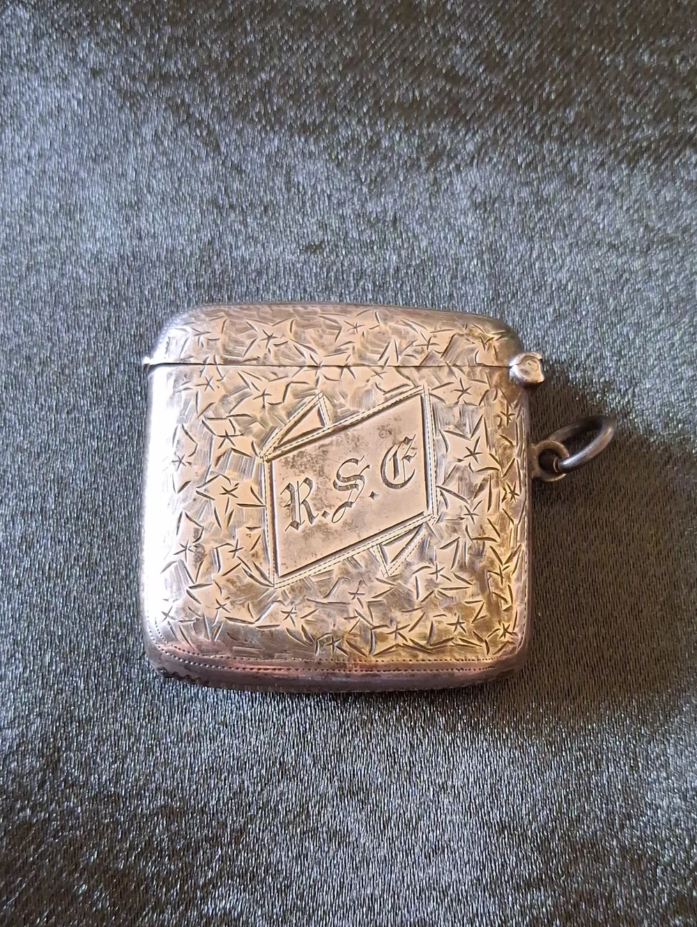 Antique Engraved Sterling Silver Vesta Case  Men’s Match Safe with Monogram